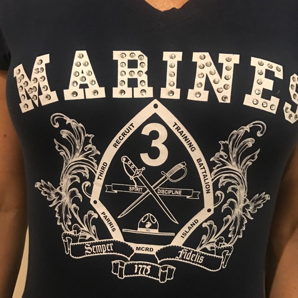 🇺🇸 NWT • MARINES NAVY BLUE RHINESTONE TSHIRT - Picture 4 of 5